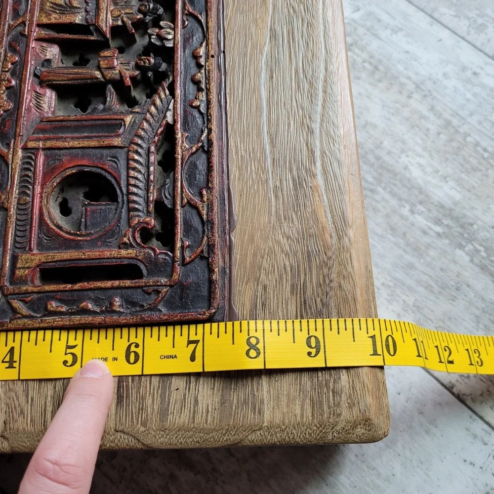 VTG Hand Carved Wood Trinket Box Asian Chinoiserie Relief‎ Scene Jewelry Chest